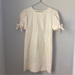 Vintage kids Lavender Blue ivory short sleeve shift dress bow Pearl flower girl